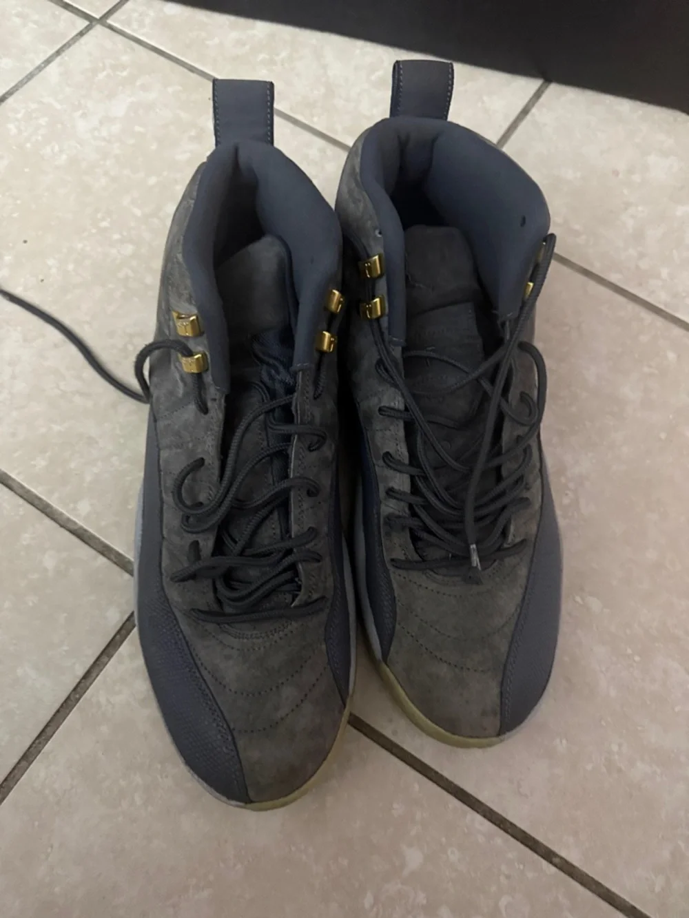Jordan Men's Dark Gray High-Top Athletic Sneakers with Gold Eyelets